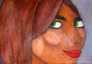 Green Eyes, Watercolor on Paper, Danielle O'Keefe, September, 2009