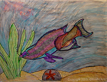 Bony Fish, Watercolor and Ink on Paper, Danielle O'Keefe, February, 2010