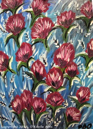 Danielle O'Keefe's Year of Experiments, Patterned Flowers, Oil on Board (2nd Oil Painting), Danielle O'Keefe, 2014
