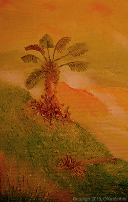 Palm Tree, Warm Use of Color, Oil on Board, 7x5, Jennifer O'Keefe, 2008