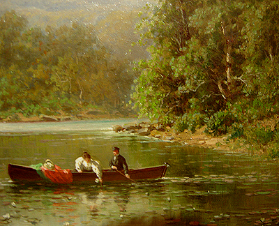Hudson River School painting entitled 'The Boating Party' by George W. Waters - Detail view #1