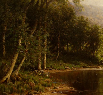 Hudson River School painting entitled 'The Boating Party' by George W. Waters - Detail view #3