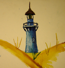 John O'Keefe Jr watercolor of a light house, created when he was nine or ten years old