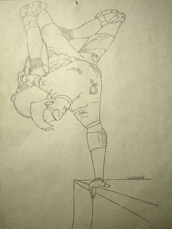 John O'Keefe's pencil drawing of a skate board trick, created when he was fourteen years old