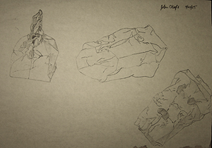 Middle and high school art, John O'Keefe Jr pencil drawing study of brown paper bags, created when he was fourteen years old