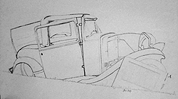 Middle and high school art, John O'Keefe Jr pencil drawing study of an old model-a car, created when he was fifteen years old
