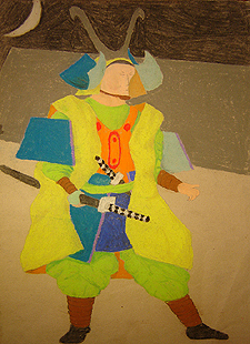 Middle and high school art, John O'Keefe Jr pastel study of a samuri warrior, created when he was thirteen years old
