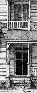 Middle and high school art, John O'Keefe Jr pen & ink study of a run down house, created when he was seventeen years old