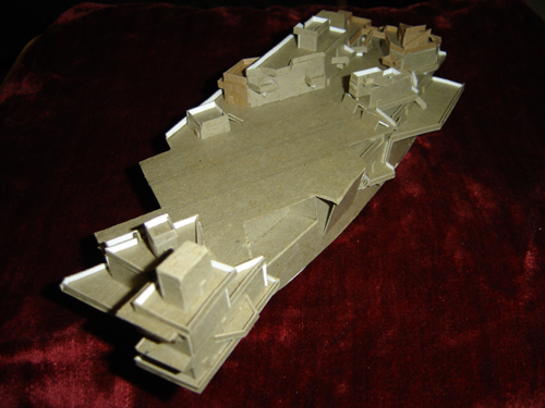 Art during the Summer Before Middle School, John O'Keefe Jr model of futuristic aircraft carrier made from cardboard (view 4), created when he was ten years old