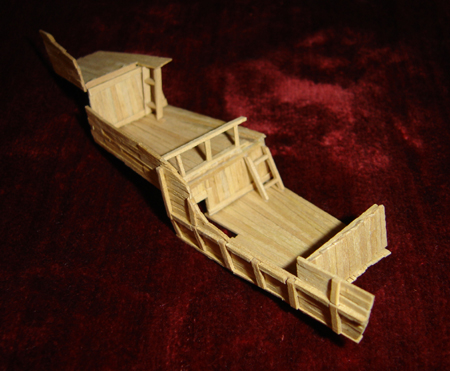 Art during the Summer Before Middle School, John O'Keefe Jr partial toothpick model of the deck of a small sail powered ship, created when he was eleven years old