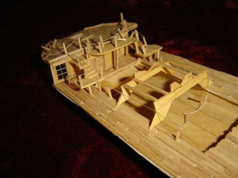 Art during the Summer Before Middle School, John O'Keefe Jr partial toothpick model of the deck of a large sail powered ship (view 4), created when he was eleven years old