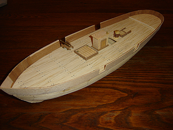 John O'Keefe's partial wooden model of a sail powered ship, started when he was eleven years old