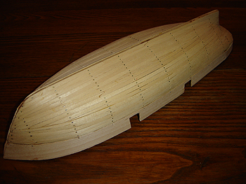 John O'Keefe's partial wooden model of a sail powered ship (view 4), started when he was eleven years old