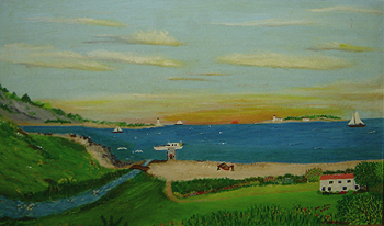 Busy Beach, 10 X 17 inch (25.4 x 43.2 cm), Acrylic on Board, Art Teacher and Mentor Ann Fucich, 1977
