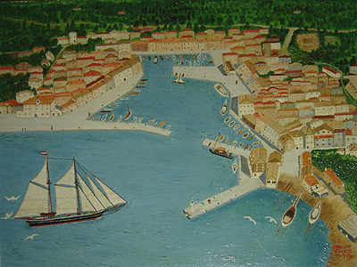 'Joe's Home Town, Trieste, Italy', 12 X 16 inch (30.5 x 40.6 cm), Acrylic on Board, Art Teacher Ann Fucich, 1974