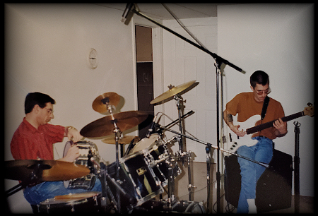 Songwriting and Recording, Late 90's Session Photo Keith Ribera and Jeff Curtis Tuning Their Instruments