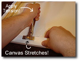 16 x 20 Canvas Stretching - Step 26 - Apply tension using canvas pliers