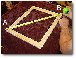 16 x 20 Canvas Stretching - Step 9 - Measure diagonal corners (A-B)