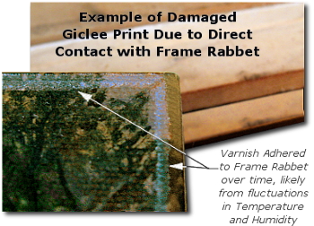 Tutorial for Framing an Oil Painting - Example of Rabbet Damage to Unprotected Painting Surface