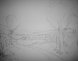 Painting tutorial for 'Summer on the Valley' by John O'Keefe - Reference composition sketch